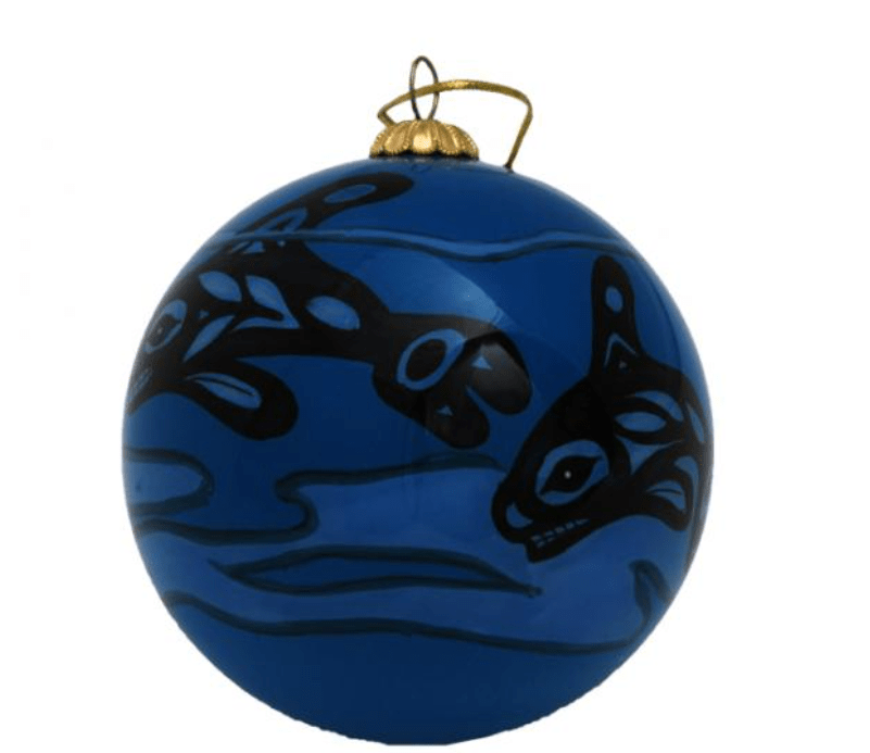 Glass Ball Christmas Ornament- Whales Design by Bill Helin