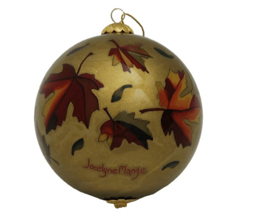 Glass Ball Christmas Ornament-Gold Maple Leaf Design by Jocelyn Mange