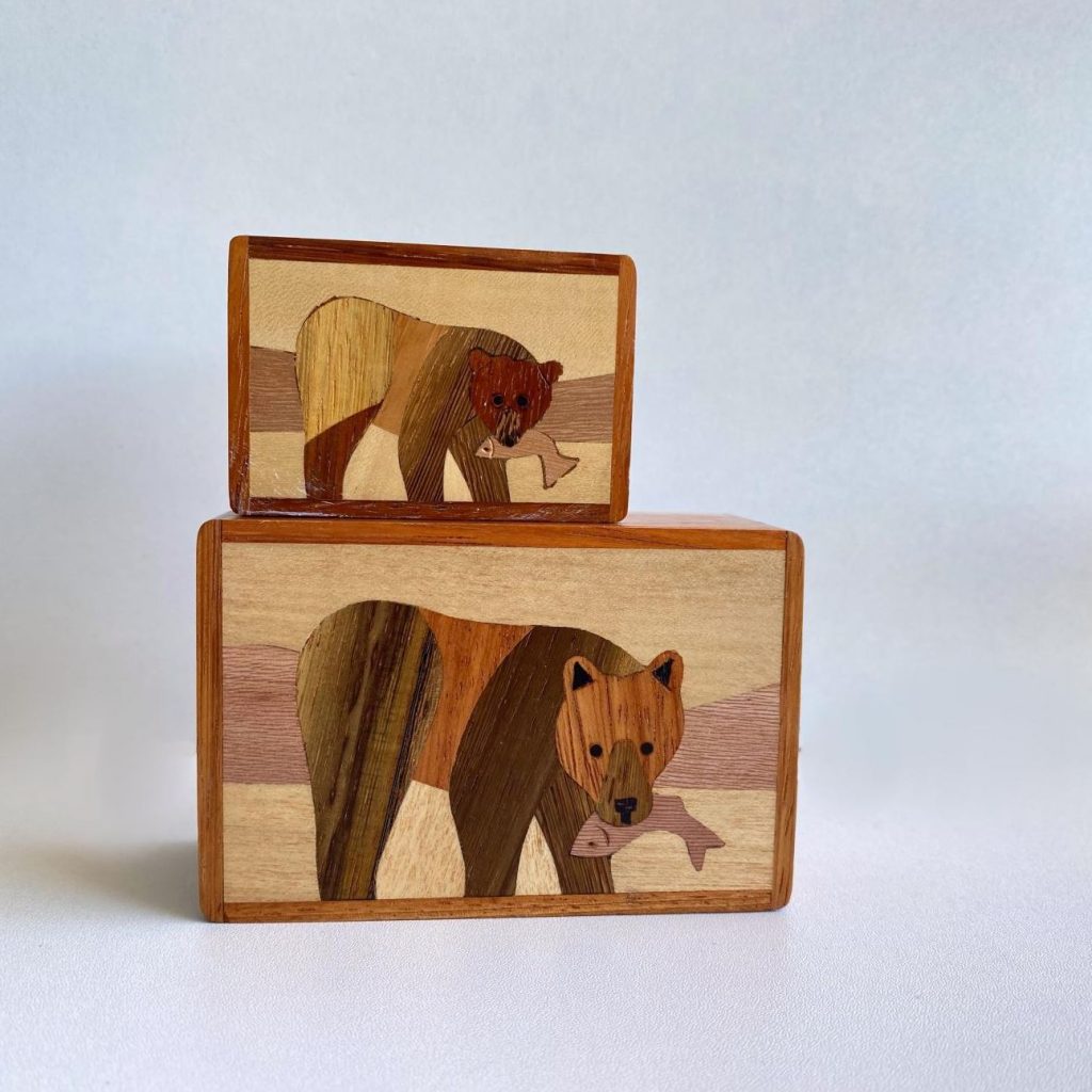 Bear with Fish Wooden Box